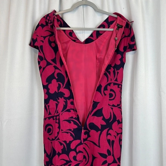 Talbots Pink & Navy Blue Floral Linen Capped Sleeve Dress Size 4 - Picture 5 of 5